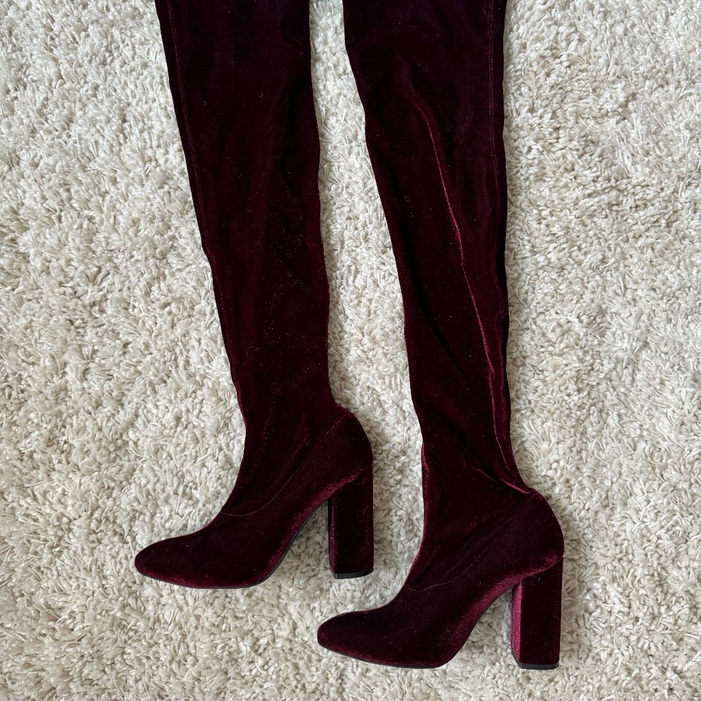 Zara velvet burgundy over the knee boots in size 38